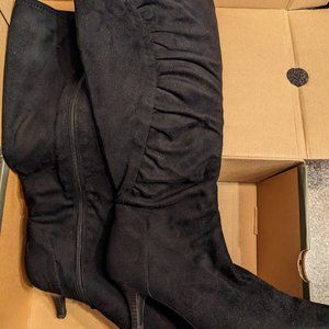 Knee High Boots - 5 East (Faux Suede) Black, Zipper, Size 9